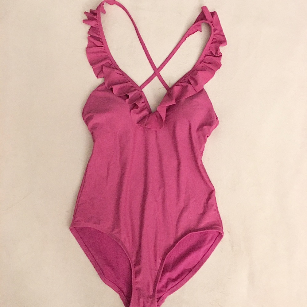 Pink swimsuit bathing suit one piece ruffles